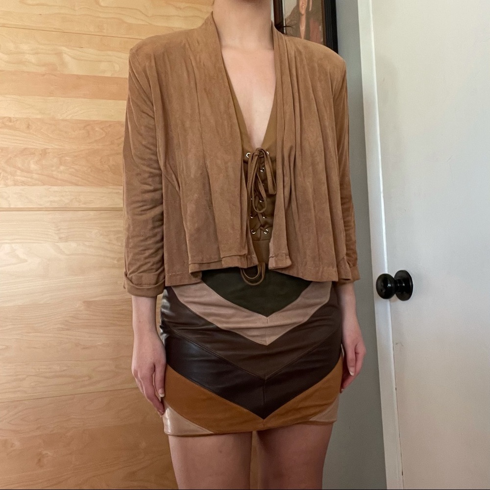 H&M Faux Suede Tan Draped Open Front Blazer Jacket